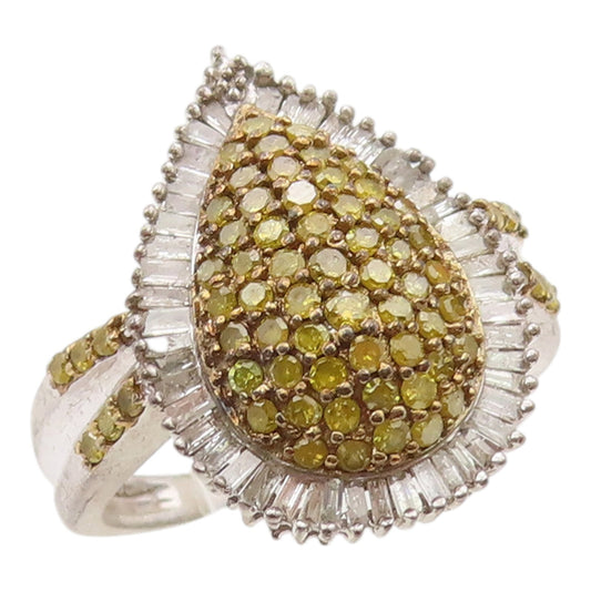 925 Sterling Silver Vintage Ring Real Yellow & White Diamonds Band Sz 7 RG36376