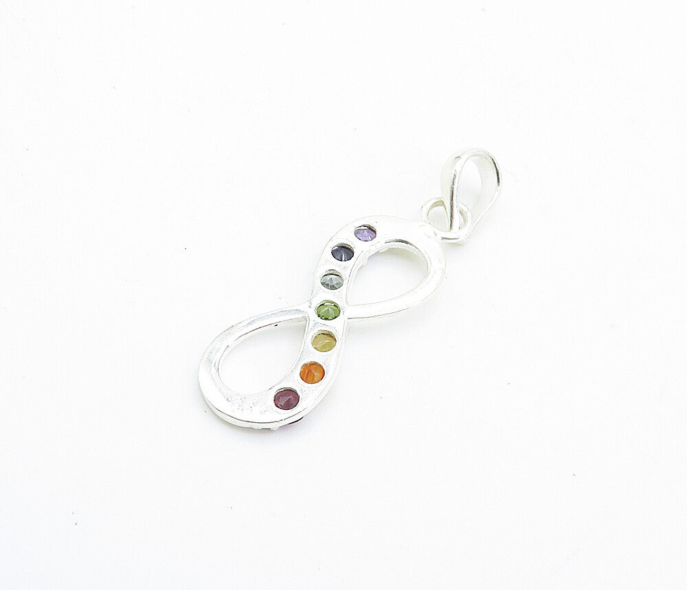 925 Sterling Silver Multi Color Topaz Infinity Swirl Symbol Pendant PT5582