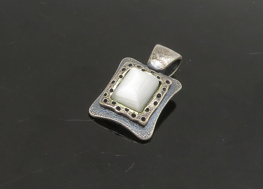 925 Sterling Silver  Vintage Mother Of Pearl Dark Tone Square Pendant  PT18771