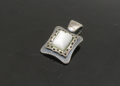 925 Sterling Silver  Vintage Mother Of Pearl Dark Tone Square Pendant  PT18771