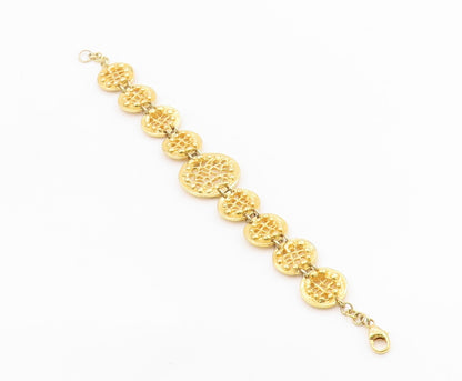 925 Sterling Silver Vintage Bracelet Gold Plated Round Cutout Medallion  BT11529