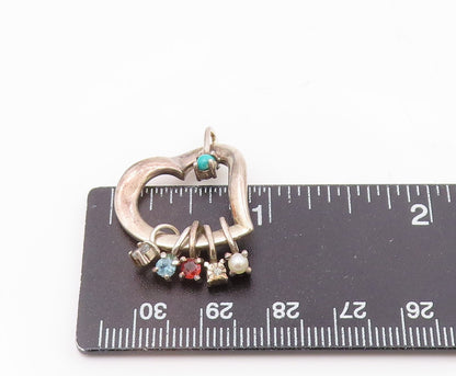 LENOX 925 Silver  Vintage Petite Pearl Turquoise & Topaz Heart Pendant PT17586