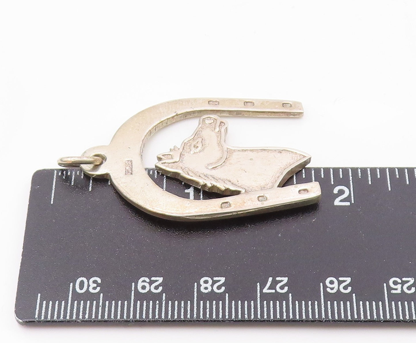925 Sterling Silver  Vintage Shiny Horse's Head & Shoe Motif Pendant  PT13949