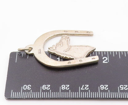 925 Sterling Silver  Vintage Shiny Horse's Head & Shoe Motif Pendant  PT13949