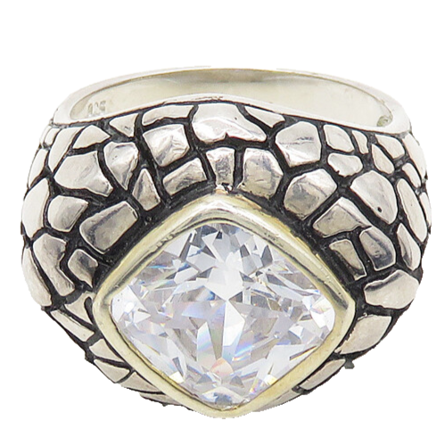 925 Sterling Silver  Cubic Zirconia Two Tone Cocktail Ring Sz 9.5  RG18304