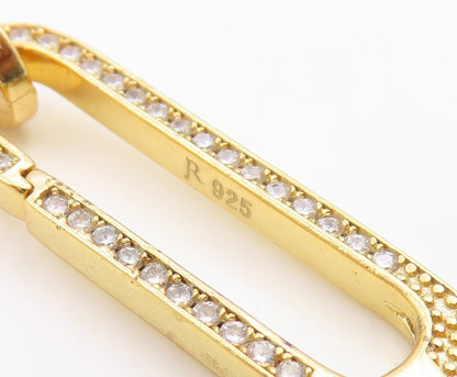 925 Sterling Silver Vintage Necklace Gold Plated CZ Pave Paperclip Drop  NE4869