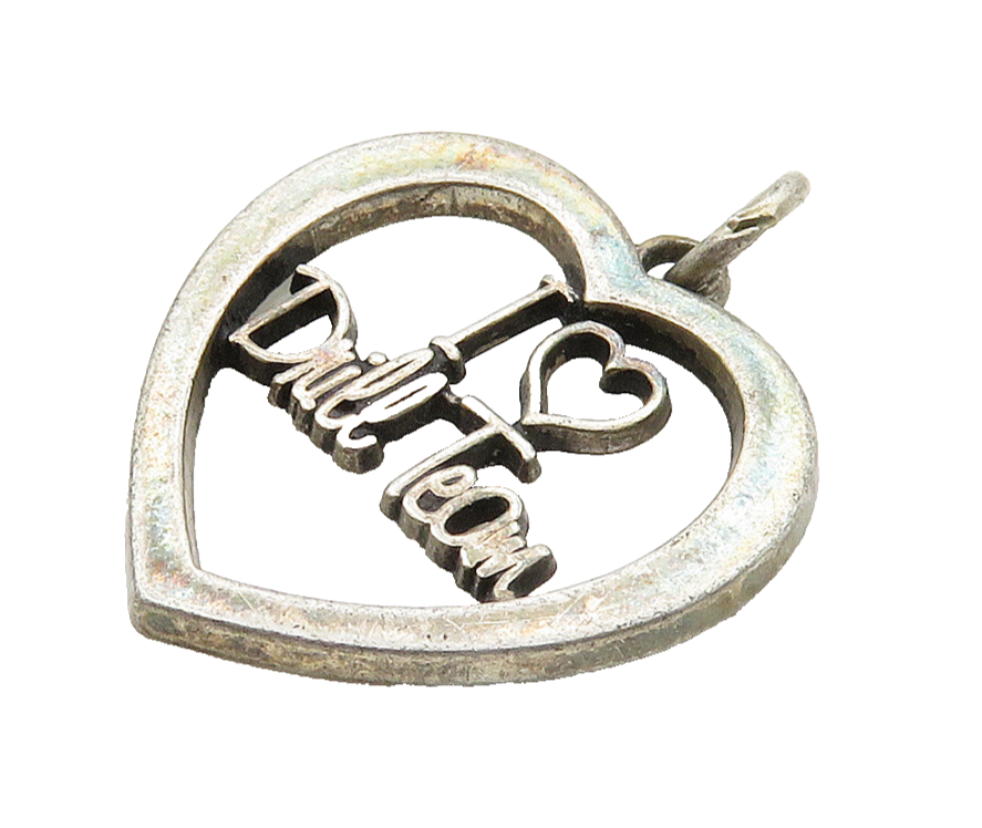 925 Sterling Silver  Vintage Dark Tone I Love Drill Team Heart Pendant PT12381