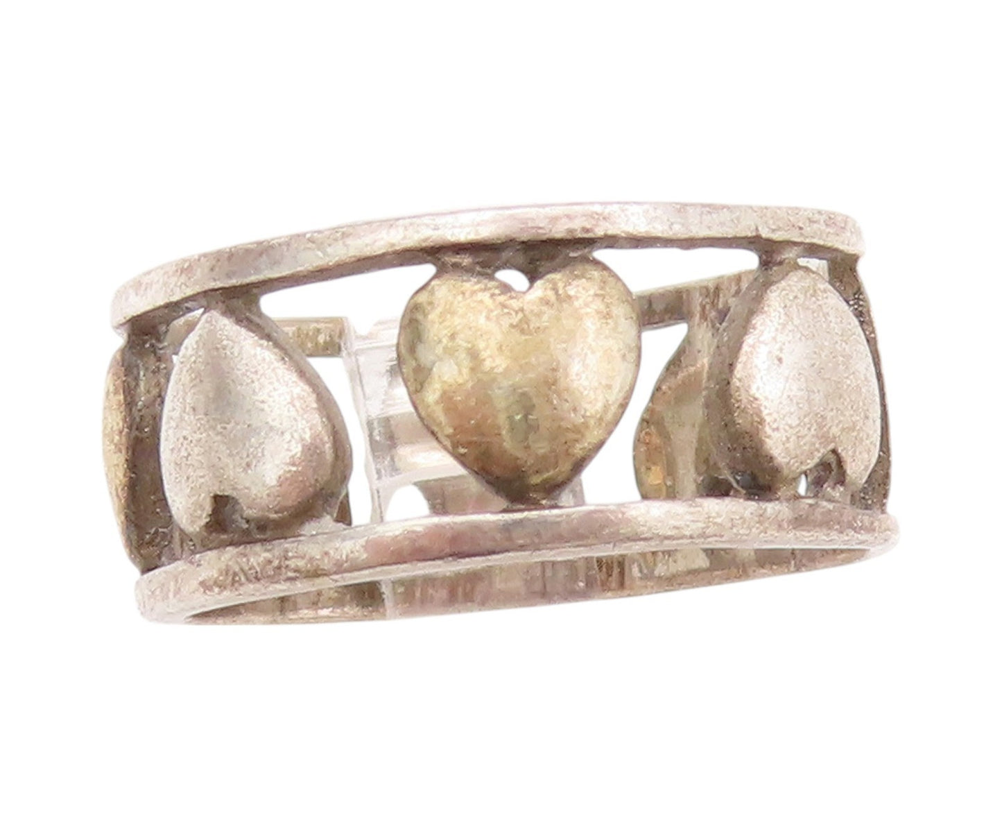 925 Sterling Silver Vintage Ring Antique Cutout Love Heart Band  Sz 8  RG32959