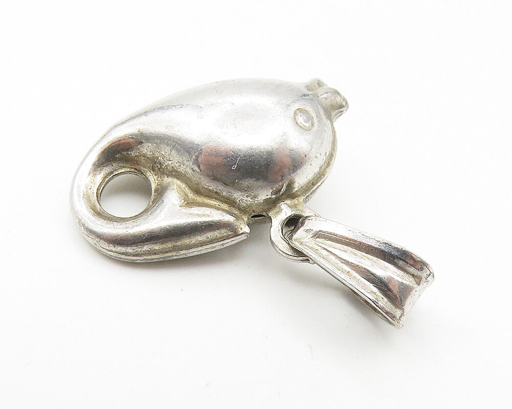 925 Sterling Silver  Vintage Petite Hollow Whale Motif Drop Pendant  PT8676