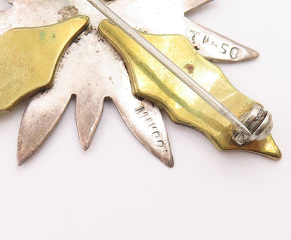 MEXICO 925 Sterling Silver  Vintage Two Tone Floral Motif Brooch Pin BP5500