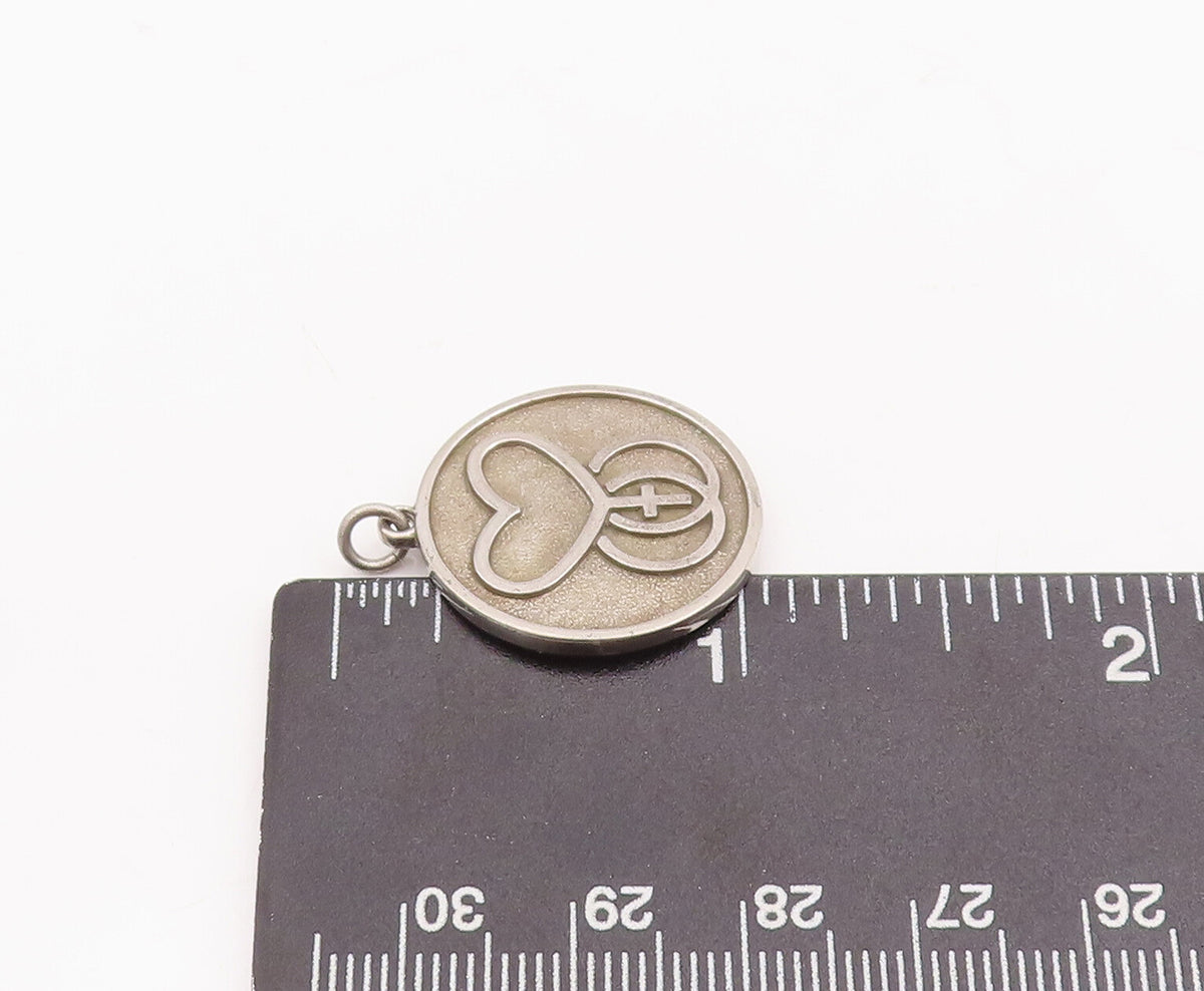 925 Sterling Silver Vintage Pendant DIEGES & CLUST Carved Heart & Cross  PT23037