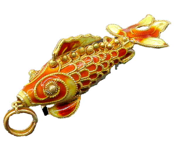 925 Sterling Silver  Vintage Enamel Hollow Koi Fish Pendant (MOVES)   PT17595