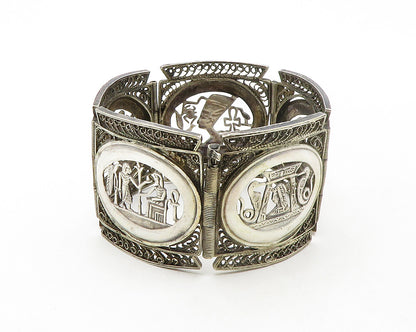 925 Sterling Silver  Vintage Antique Filigree Panel Chain Bracelet  BT4868