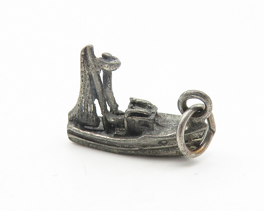 925 Sterling Silver  Vintage Petite Dark Tone Boat Motif Drop Pendant  PT9389