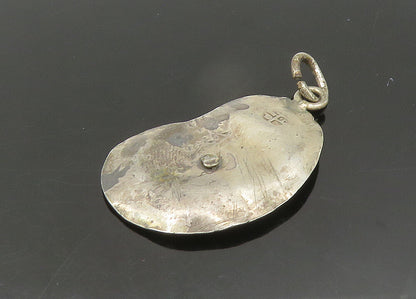 925 Sterling Silver  Vintage Dark Tone Etched Figure Drop Pendant  PT17672