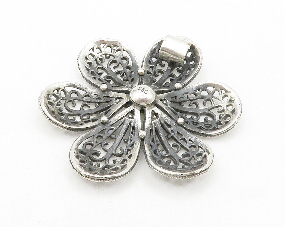 925 Sterling Silver  Vintage Shiny Open Twist Flower Motif Pendant  PT10723