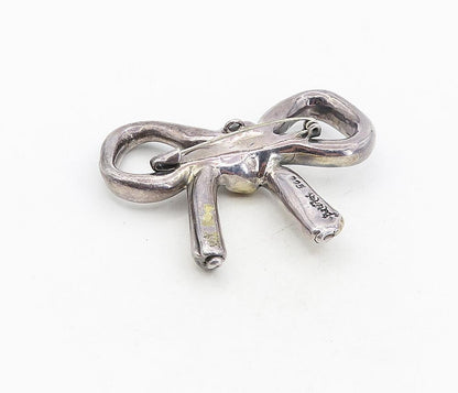BAT AMI ISRAEL 925 Silver  Vintage Two Tone Bow Tied Ribbon Brooch Pin  BP3193