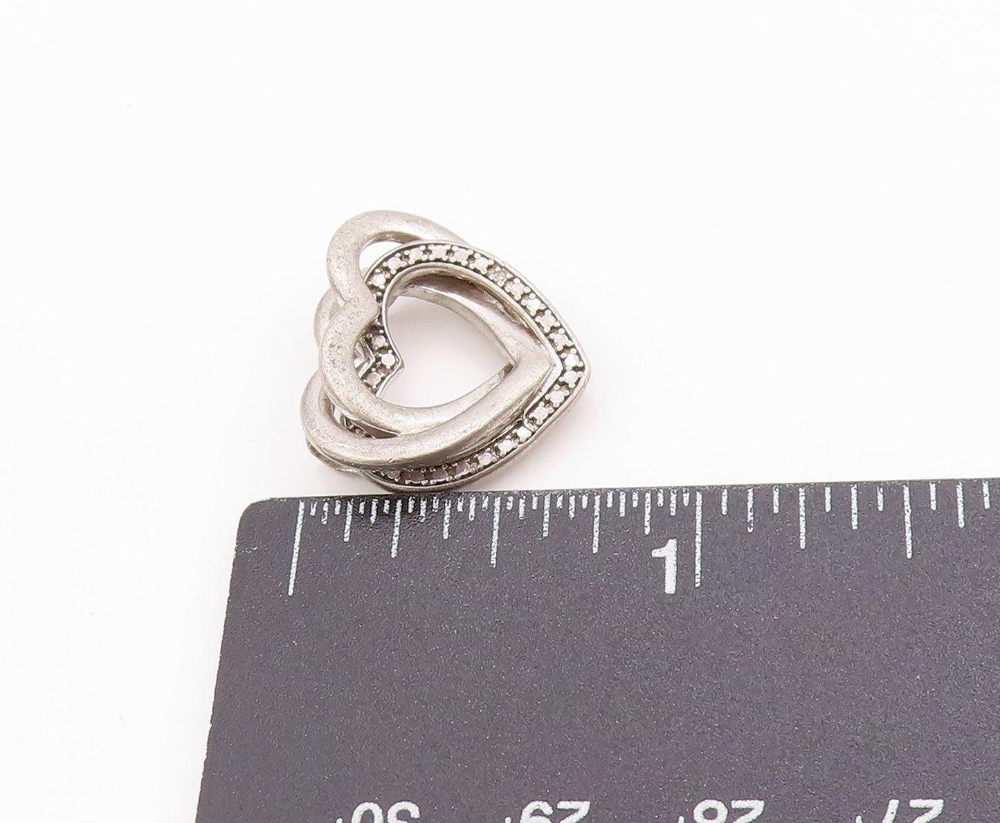 925 Sterling Silver Vintage Pendant Love Story Entwined Hearts Charm  PT24879
