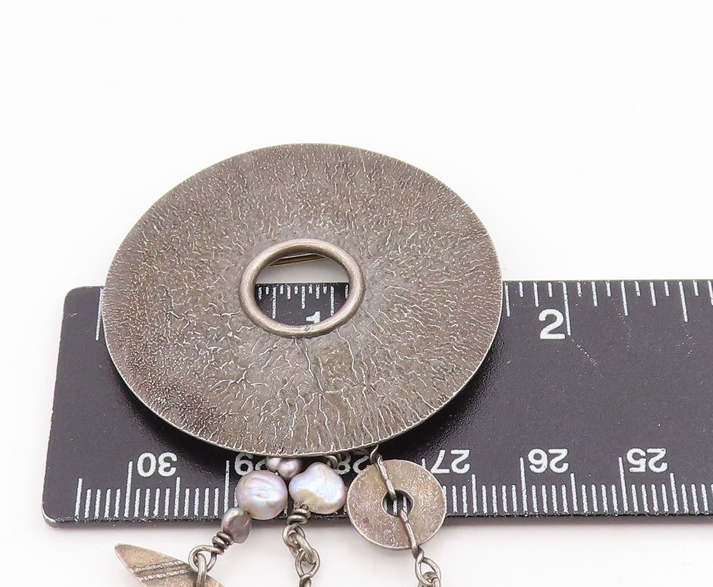925 Sterling Silver Vintage Brooch Pin ROPER Pearl Geometric Dangle  BP12432