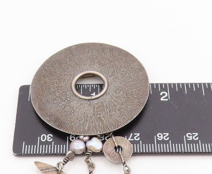 925 Sterling Silver Vintage Brooch Pin ROPER Pearl Geometric Dangle  BP12432