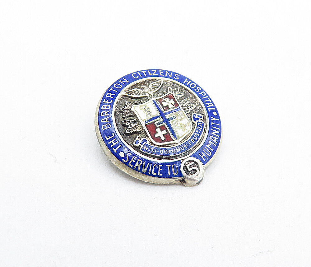 925 Sterling Silver  Vintage Petite Enamel Hospital Service Brooch Pin  BP2227