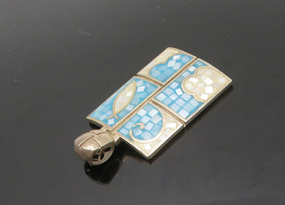 925 Sterling Silver  Vintage Mother Of Pearl Mosaic Pattern Pendant  PT16102