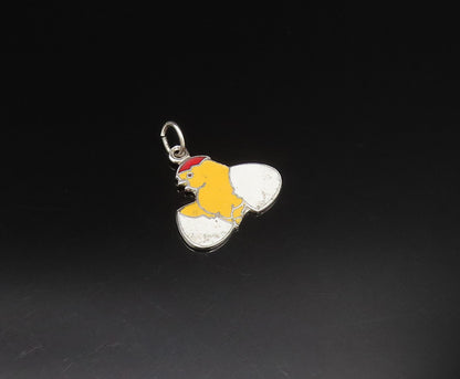 925 Sterling Silver  Vintage Enamel Chick Hatching From Egg Pendant  PT21213