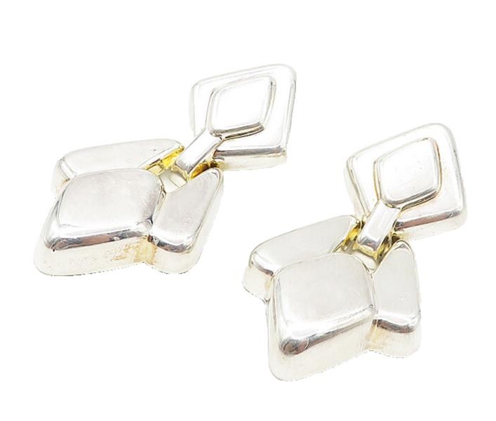925 Sterling Silver  Vintage Shiny Diamond Shape Hinge Drop Earrings  EG3937