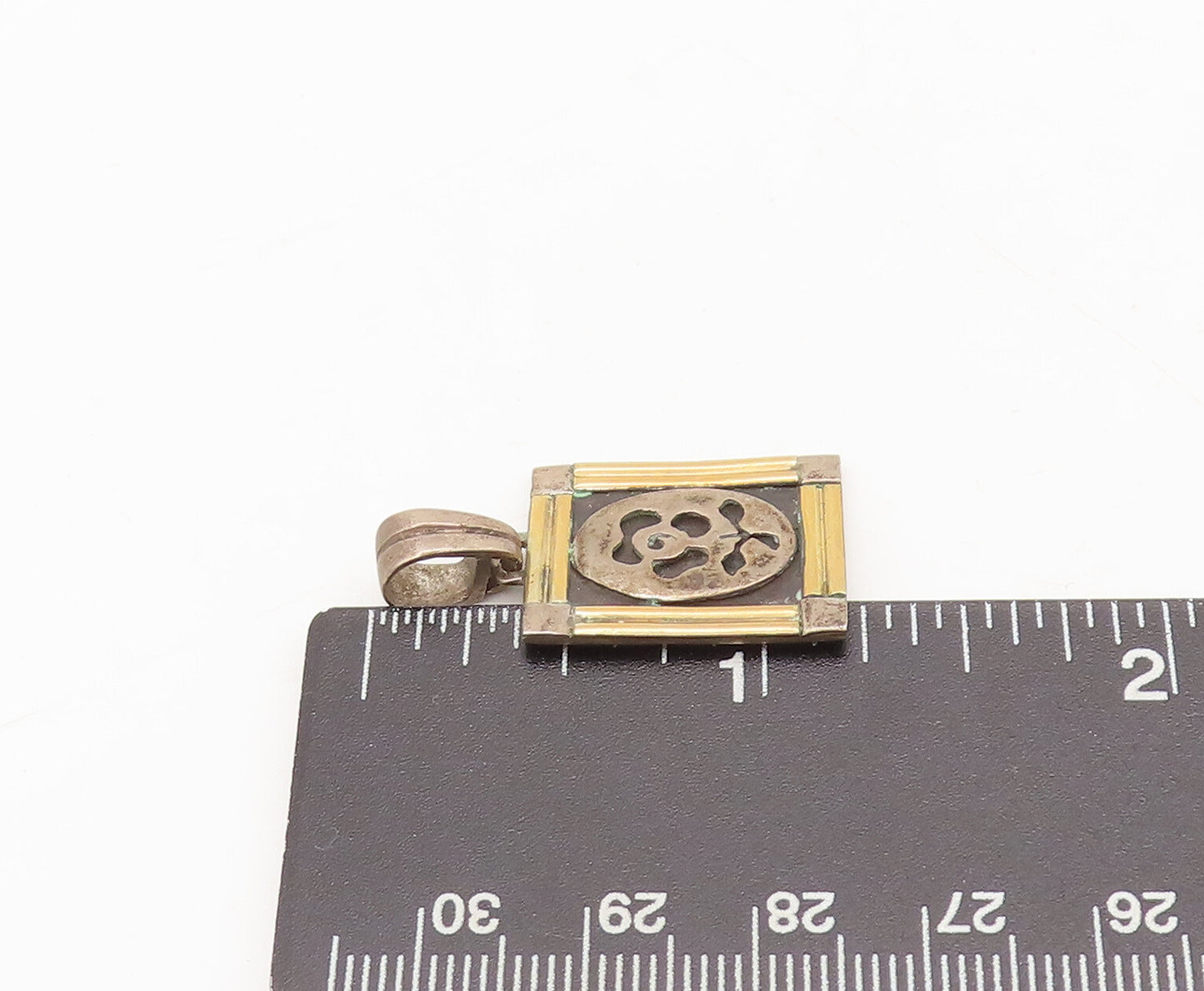925 Sterling Silver Vintage Pendant Mini Carved Flower Rectangle Framed  PT22592