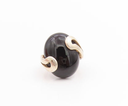 925 Sterling Silver Vintage Ring Large Cabochon Onyx Wave Band  Sz 8.5  RG33806