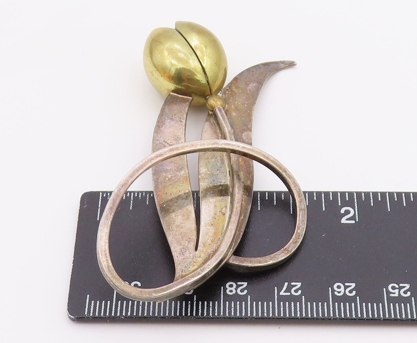 MEXICO 925 Sterling Silver  Vintage Two Tone Flower Motif Brooch Pin  BP6735