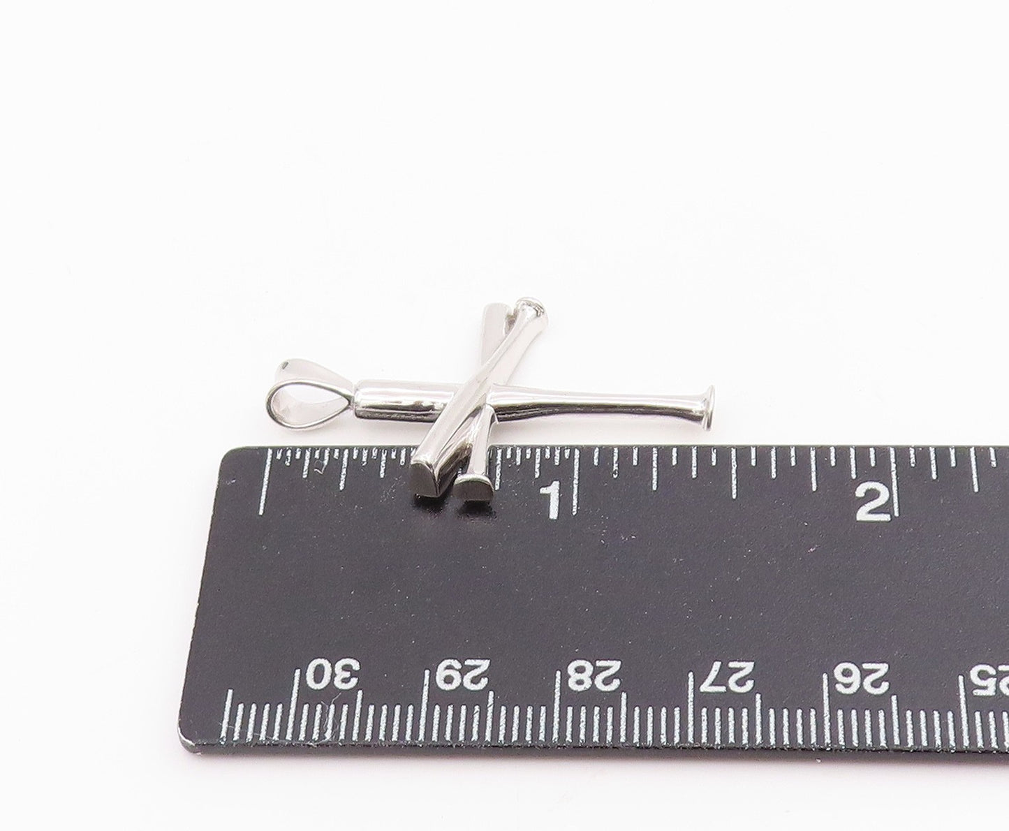 925 Sterling Silver Vintage Pendant Baseball Bat Religious Cross Charm  PT25653