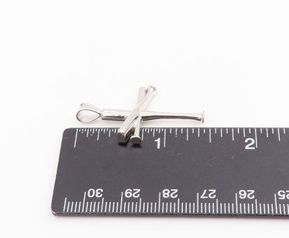 925 Sterling Silver Vintage Pendant Baseball Bat Religious Cross Charm  PT25653