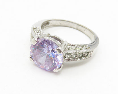925 Sterling Silver  Purple Cubic Zirconia Solitaire Accent Ring Sz 7  RG11332