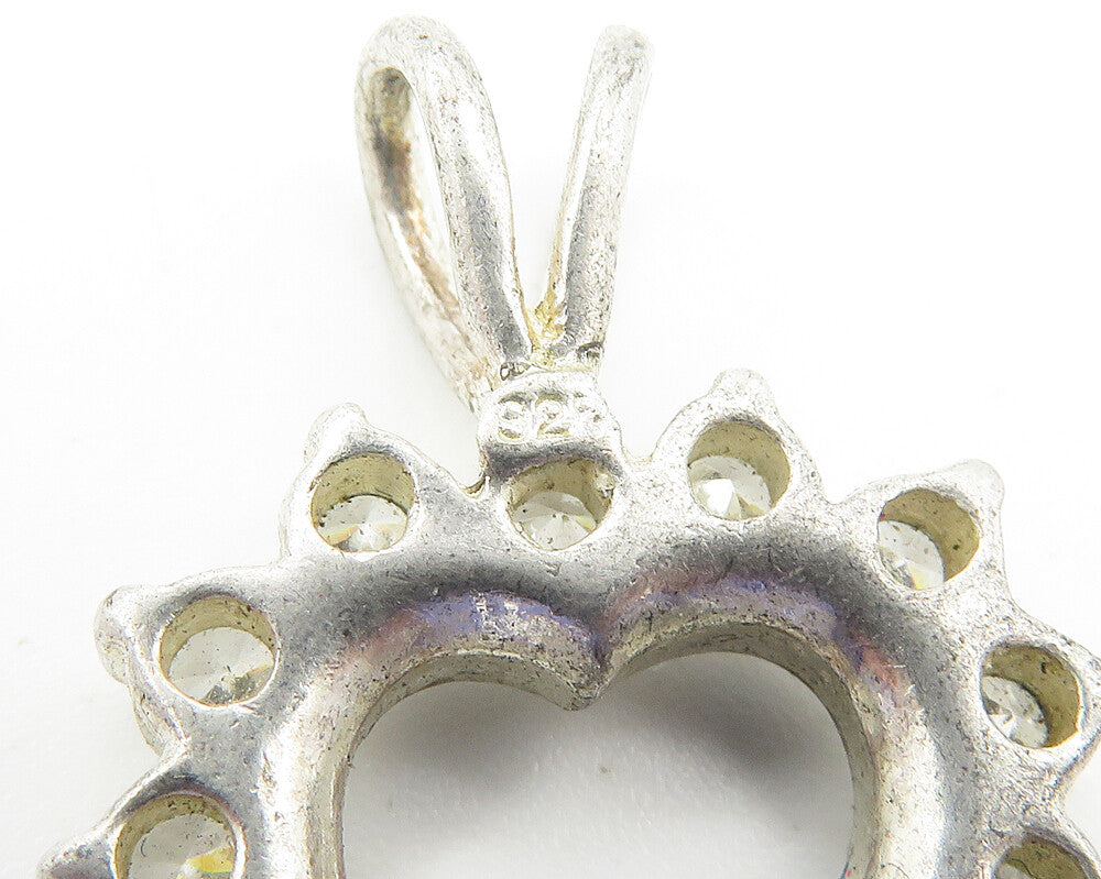 925 Sterling Silver  Vintage White Topaz Open Love Heart Pendant  PT8347