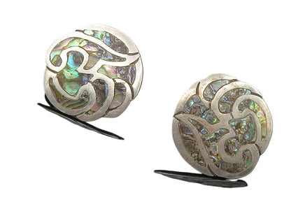MEXICO 925 Sterling Silver  Vintage Abalone Shell Non Pierce Earrings  EG5071