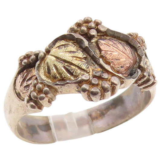 925 Sterling Silver Vintage Ring BLACK HILLS Tri Color Leaf Band Sz 12.5 RG36651