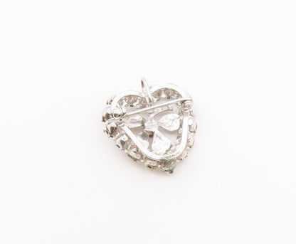 CARL ART 925 Silver  Vintage Cubic Zirconia Clover Heart Brooch Pin  BP7980