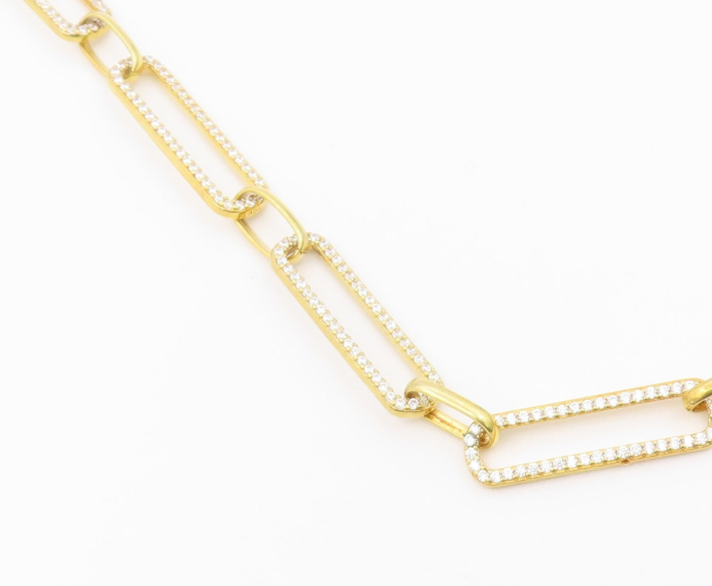 925 Sterling Silver Vintage Necklace Gold Plated CZ Paperclip Link Chain  NE4930