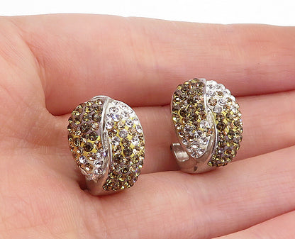 925 Sterling Silver  Vintage Sparkling Crystal Twist Drop Earrings  EG2221