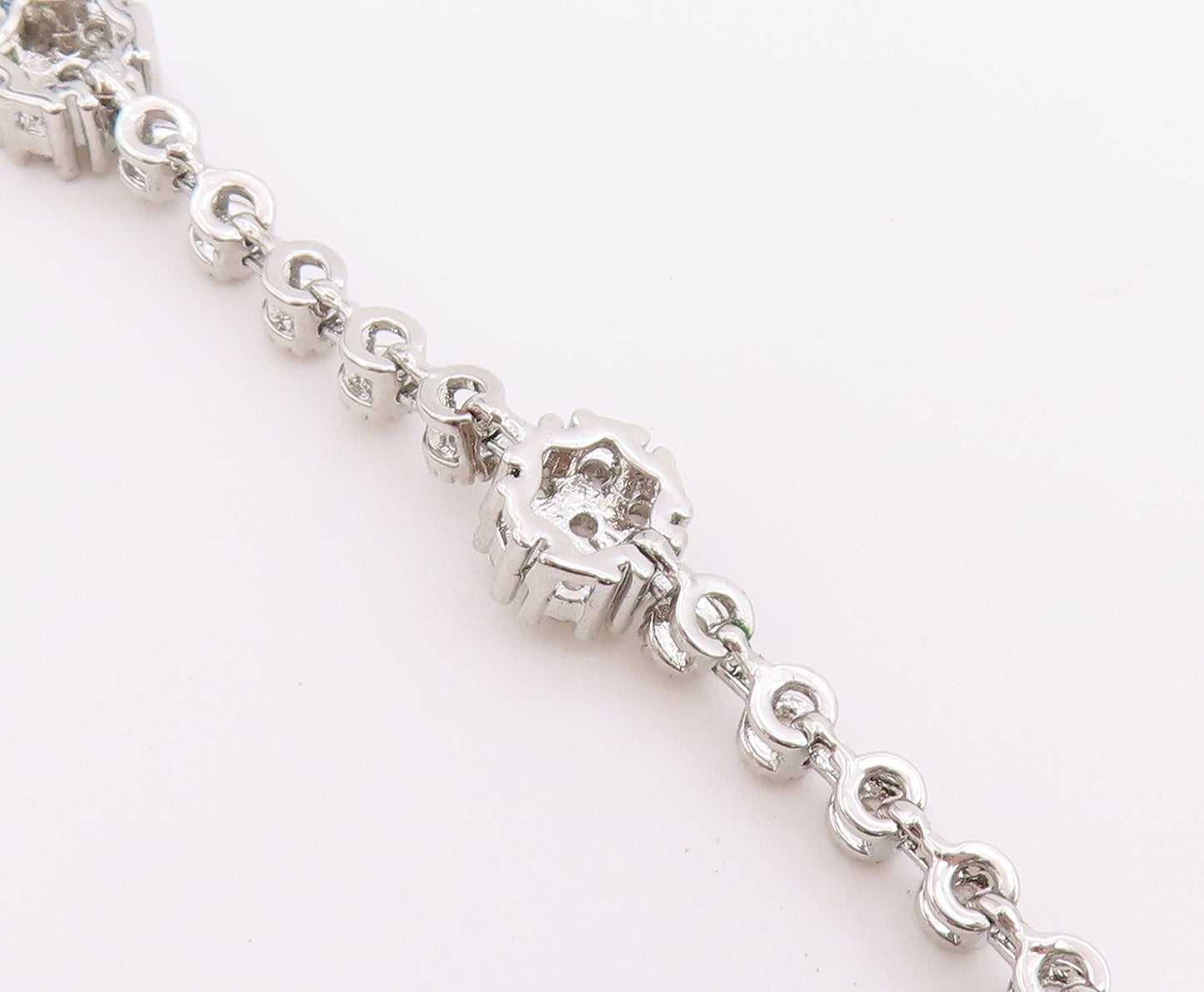 925 Sterling Silver Vintage Bracelet Elegant CZ Floral Blossom Link  BT12221