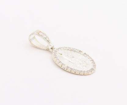 925 Sterling Silver Vintage Pendant CZ Virgin Mary Religious Medallion  PT24915