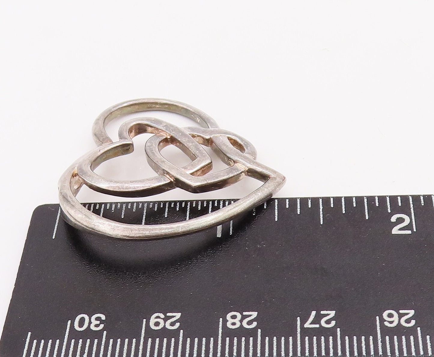 925 Sterling Silver Vintage Pendant Designer Cutout Interlocked Hearts  PT23373