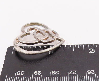 925 Sterling Silver Vintage Pendant Designer Cutout Interlocked Hearts  PT23373