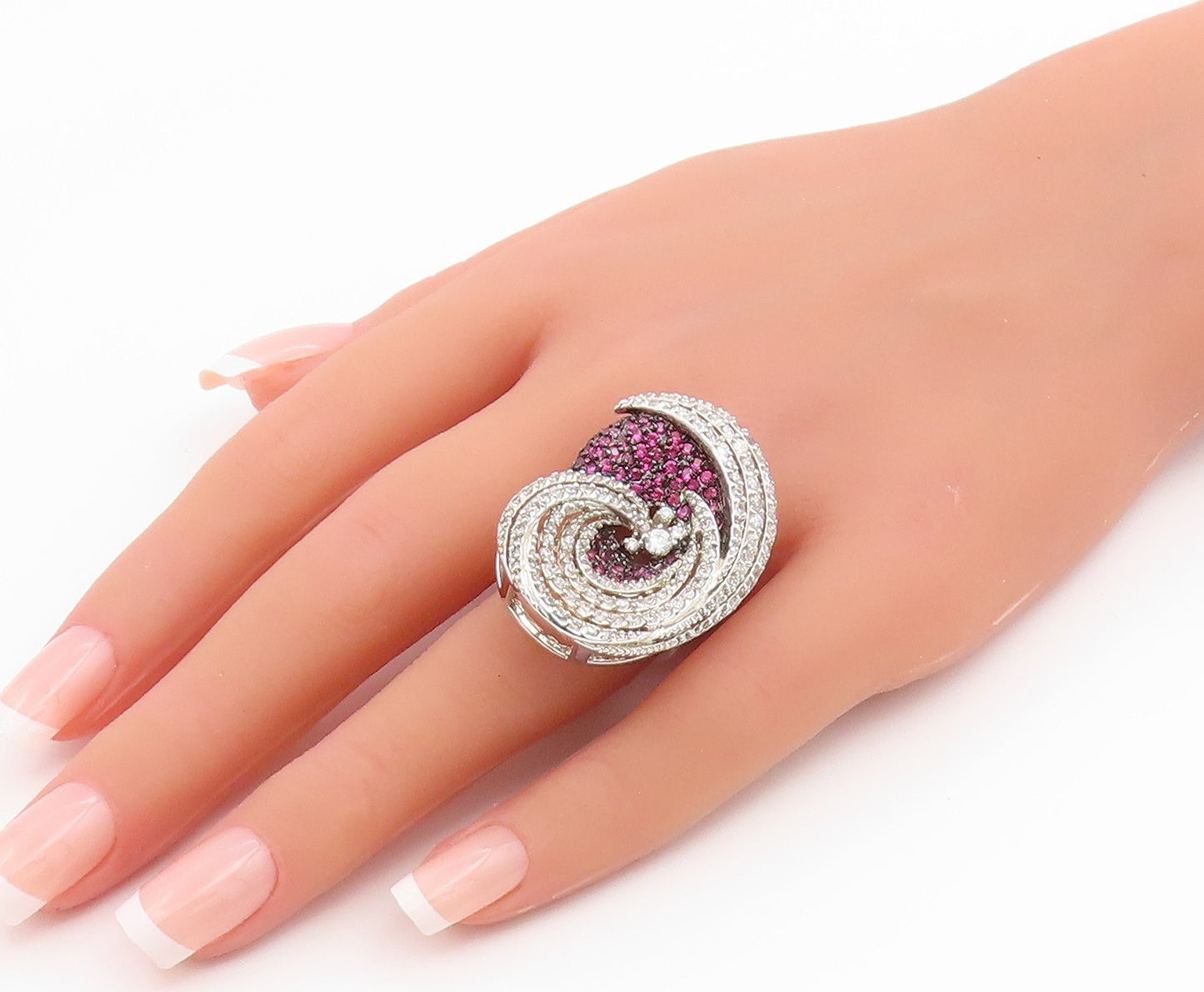 925 Sterling Silver Vintage Ring Pink & White Topaz Cluster Band  Sz 6  RG35461