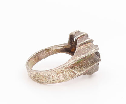925 Sterling Silver Vintage Ring Classic Textured Open Leaf Band  Sz 7  RG36114