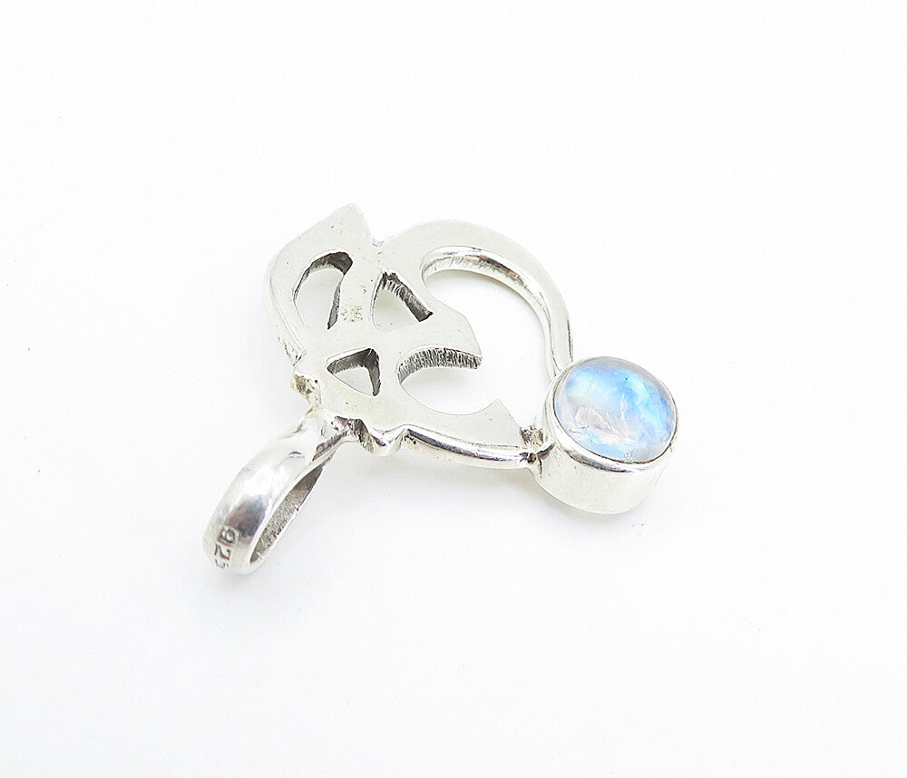 925 Sterling Silver  Cabochon Moonstone Om Spiritual Symbol Pendant  PT5944