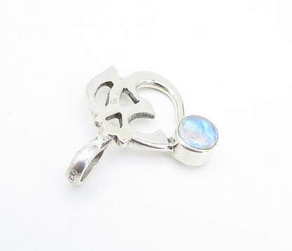 925 Sterling Silver  Cabochon Moonstone Om Spiritual Symbol Pendant  PT5944