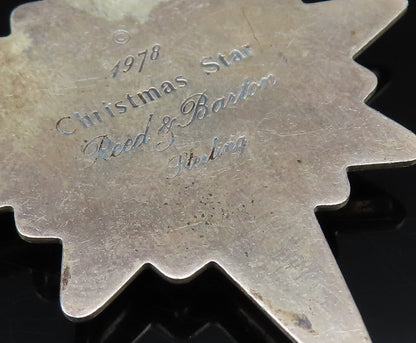 REED & BARTON 925 Silver  Vintage Christmas Star Ornate Pendant  PT21673