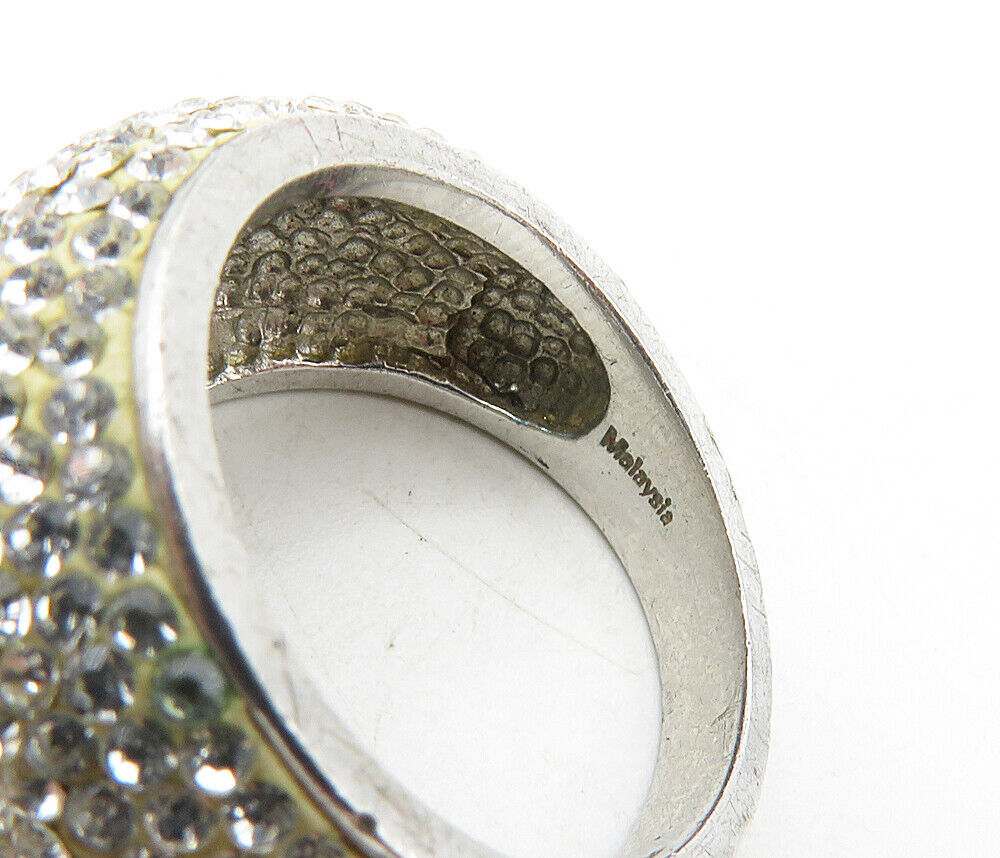 MALAYSIA 925 Sterling Silver  Sparkling Topaz Encrusted Band Ring Sz 8  RG8941